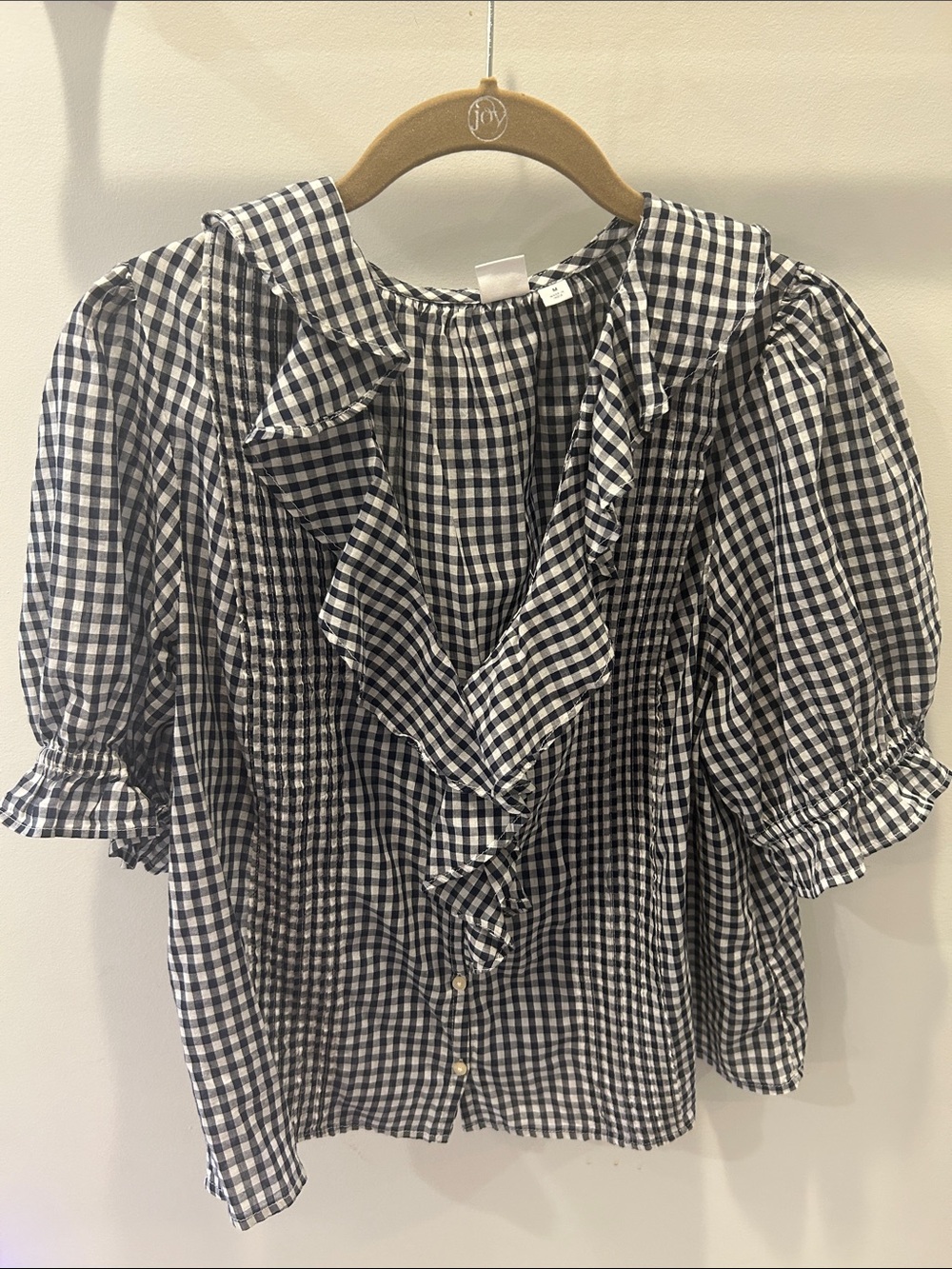 GAP Black and White Gingham Ruffle-Smock Blouse